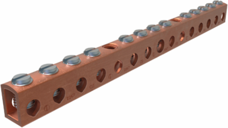Copper Neutral Bar, Conductor Range 4-14 Main, 6-14 Tap, 13 Ports