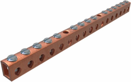 Copper Neutral Bar, Conductor Range 4-14 Main, 6-14 Tap, 15 Ports