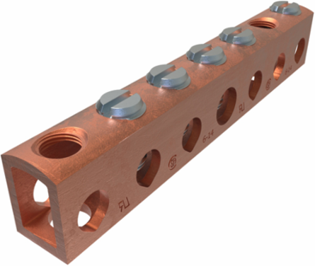 Copper Neutral Bar, Conductor Range 4-14 Main, 6-14 Tap, 5 Ports