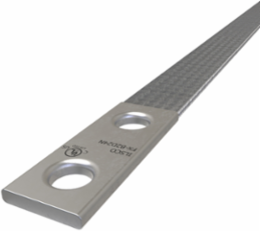 Copper Flex Braid Connector, Conductor Equivalent Size 154, 2 Braids, 24in, 2 Holes, 1/2in Bolt Size, 1-3/4in Hole Spacing, Tin Plated, UL/cUL