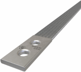 Copper Flex Braid Connector, Conductor Equivalent Size 154, 2 Braids, 48in, 2 Holes, 3/8in Bolt Size, 1in Hole Spacing, Tin Plated, UL/cUL