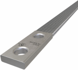 Copper Flex Braid Connector, Conductor Equivalent Size 308, 2 Braids, 24in, 2 Holes, 1/2in Bolt Size, 1-3/4in Hole Spacing, Tin Plated, UL/cUL
