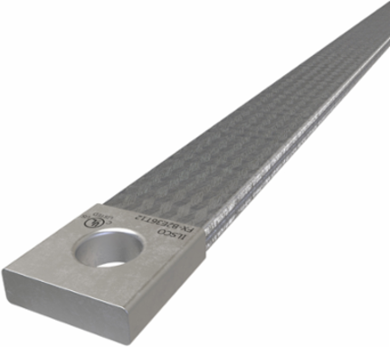 Copper Flex Braid Connector, Conductor Equivalent Size 308, 2 Braids, 36in, 1 Hole, 1/2in Bolt Size, Tin Plated, UL/cUL