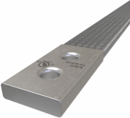 Copper Flex Braid Connector, Conductor Equivalent Size 464, 2 Braids, 24in, 2 Holes, 3/8in Bolt Size, 1in Hole Spacing, Tin Plated, UL/cUL
