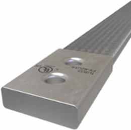 Copper Flex Braid Connector, Conductor Equivalent Size 600, 2 Braids, 18in, 2 Holes, 3/8in Bolt Size, 1in Hole Spacing, Tin Plated, UL/cUL