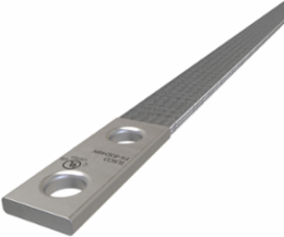 Copper Flex Braid Connector, Conductor Equivalent Size 231, 3 Braids, 48in, 2 Holes, 1/2in Bolt Size, 1-3/4in Hole Spacing, Tin Plated, UL/cUL