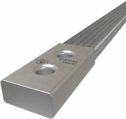 Copper Flex Braid Connector, Conductor Equivalent Size 462, 3 Braids, 18in, 2 Holes, 3/8in Bolt Size, 1in Hole Spacing, Tin Plated, UL/cUL