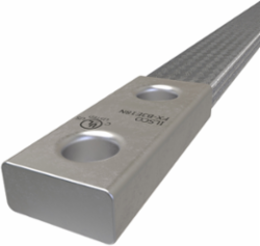 Copper Flex Braid Connector, Conductor Equivalent Size 462, 3 Braids, 18in, 2 Holes, 1/2in Bolt Size, 1-3/4in Hole Spacing, Tin Plated, UL/cUL