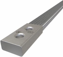 Copper Flex Braid Connector, Conductor Equivalent Size 462, 3 Braids, 24in, 2 Holes, 3/8in Bolt Size, 1in Hole Spacing, Tin Plated, UL/cUL