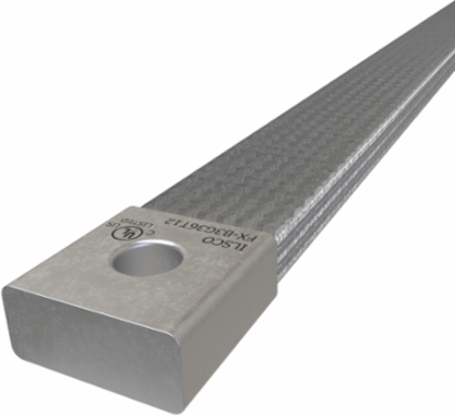 Copper Flex Braid Connector, Conductor Equivalent Size 900, 3 Braids, 36in, 1 Hole, 1/2in Bolt Size, Tin Plated, UL/cUL