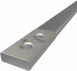 Copper Flex Braid Connector, Conductor Equivalent Size 308, 4 Braids, 18in, 2 Holes, 3/8in Bolt Size, 1in Hole Spacing, Tin Plated, UL/cUL