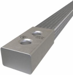 Copper Flex Braid Connector, Conductor Equivalent Size 616, 4 Braids, 18in, 2 Holes, 3/8in Bolt Size, 1in Hole Spacing, Tin Plated, UL/cUL