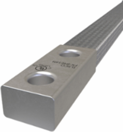 Copper Flex Braid Connector, Conductor Equivalent Size 616, 4 Braids, 18in, 2 Holes, 1/2in Bolt Size, 1-3/4in Hole Spacing, Tin Plated, UL/cUL