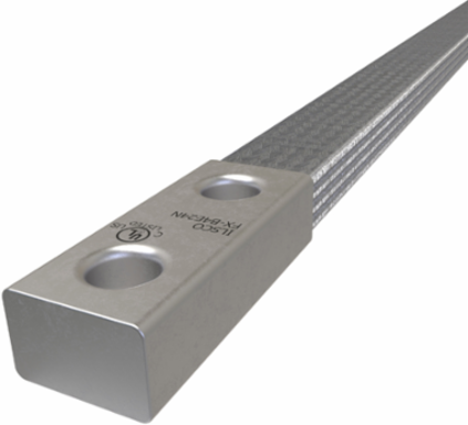 Copper Flex Braid Connector, Conductor Equivalent Size 616, 4 Braids, 24in, 2 Holes, 1/2in Bolt Size, 1-3/4in Hole Spacing, Tin Plated, UL/cUL