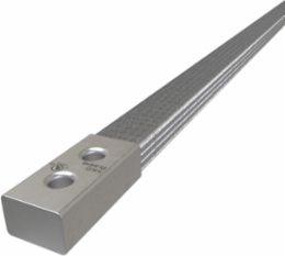 Copper Flex Braid Connector, Conductor Equivalent Size 616, 4 Braids, 48in, 2 Holes, 3/8in Bolt Size, 1in Hole Spacing, Tin Plated, UL/cUL