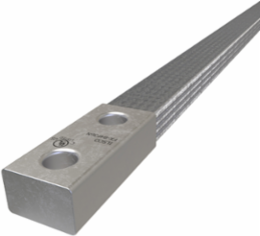 Copper Flex Braid Connector, Conductor Equivalent Size 928, 4 Braids, 36in, 2 Holes, 1/2in Bolt Size, 1-3/4in Hole Spacing, Tin Plated, UL/cUL