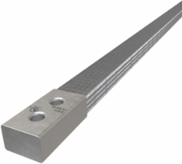 Copper Flex Braid Connector, Conductor Equivalent Size 928, 4 Braids, 48in, 2 Holes, 3/8in Bolt Size, 1in Hole Spacing, Tin Plated, UL/cUL