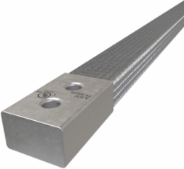Copper Flex Braid Connector, Conductor Equivalent Size 1200, 4 Braids, 36in, 2 Holes, 3/8in Bolt Size, 1in Hole Spacing, Tin Plated, UL/cUL
