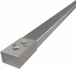Copper Flex Braid Connector, Conductor Equivalent Size 1200, 4 Braids, 48in, 2 Holes, 3/8in Bolt Size, 1in Hole Spacing, Tin Plated, UL/cUL