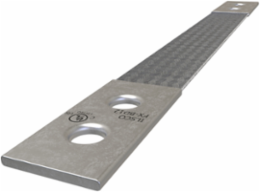 Copper Flex Braid Connector, Conductor Equivalent Size 1, 1 Braid, 12in, 2 Holes, 3/8in Bolt Size, 1in Hole Spacing, Tin Plated, UL/cUL