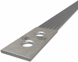 Copper Flex Braid Connector, Conductor Equivalent Size 1, 1 Braid, 18in, 2 Holes, 3/8in Bolt Size, 1in Hole Spacing, Tin Plated, UL/cUL