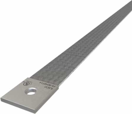 Copper Flex Braid Connector, Conductor Equivalent Size 1, 1 Braid, 48in, 1 Hole, 1/4in Bolt Size, Tin Plated, UL/cUL