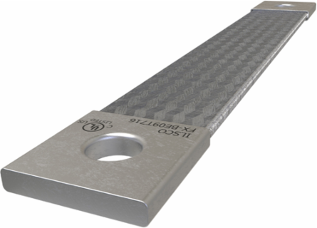 Copper Flex Braid Connector, Conductor Equivalent Size 3/0, 1 Braid, 9in, 1 Hole, 7/16in Bolt Size, Tin Plated, UL/cUL