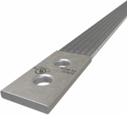 Copper Flex Braid Connector, Conductor Equivalent Size 3/0, 1 Braid, 24in, 2 Holes, 3/8in Bolt Size, 1in Hole Spacing, Tin Plated, UL/cUL