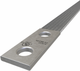 Copper Flex Braid Connector, Conductor Equivalent Size 3/0, 1 Braid, 24in, 2 Holes, 1/2in Bolt Size, 1-3/4in Hole Spacing, Tin Plated, UL/cUL