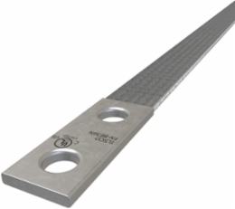 Copper Flex Braid Connector, Conductor Equivalent Size 3/0, 1 Braid, 36in, 2 Holes, 1/2in Bolt Size, 1-3/4in Hole Spacing, Tin Plated, UL/cUL