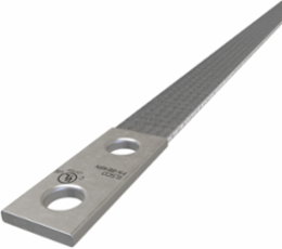 Copper Flex Braid Connector, Conductor Equivalent Size 3/0, 1 Braid, 48in, 2 Holes, 1/2in Bolt Size, 1-3/4in Hole Spacing, Tin Plated, UL/cUL