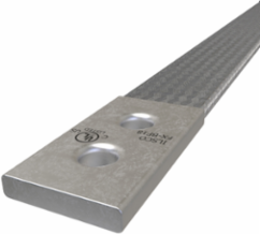 Copper Flex Braid Connector, Conductor Equivalent Size 4/0, 1 Braid, 18in, 2 Holes, 3/8in Bolt Size, 1in Hole Spacing, Tin Plated, UL/cUL