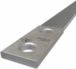Copper Flex Braid Connector, Conductor Equivalent Size 4/0, 1 Braid, 18in, 2 Holes, 1/2in Bolt Size, 1-3/4in Hole Spacing, Tin Plated, UL/cUL