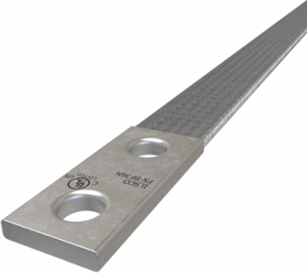 Copper Flex Braid Connector, Conductor Equivalent Size 4/0, 1 Braid, 36in, 2 Holes, 1/2in Bolt Size, 1-3/4in Hole Spacing, Tin Plated, UL/cUL