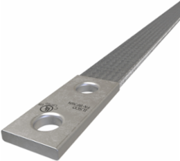 Copper Flex Braid Connector, Conductor Equivalent Size 4/0, 1 Braid, 36in, 2 Holes, 1/2in Bolt Size, 1-3/4in Hole Spacing, Tin Plated, UL/cUL