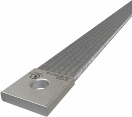 Copper Flex Braid Connector, Conductor Equivalent Size 4/0, 1 Braid, 36in, 1 Hole, 7/16in Bolt Size, Tin Plated, UL/cUL