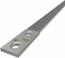 Copper Flex Braid Connector, Conductor Equivalent Size 4/0, 1 Braid, 48in, 2 Holes, 1/2in Bolt Size, 1-3/4in Hole Spacing, Tin Plated, UL/cUL
