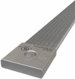 Copper Flex Braid Connector, Conductor Equivalent Size 300, 1 Braid, 18in, 1 Hole, 7/16in Bolt Size, Tin Plated, UL/cUL