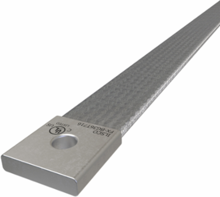 Copper Flex Braid Connector, Conductor Equivalent Size 300, 1 Braid, 36in, 1 Hole, 7/16in Bolt Size, Tin Plated, UL/cUL