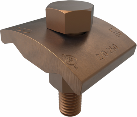 Permaground Copper Ground Clamp to Surface, Conductor Range 250-2/0 Sol, 2 Conductors, 1 Bolt, Single plate, UL