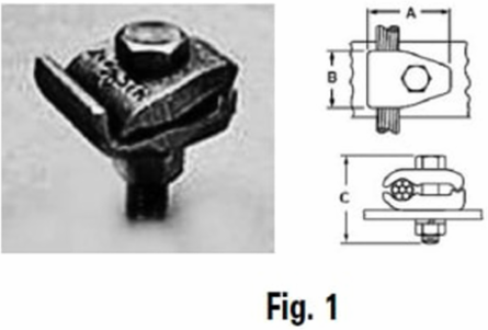 Permaground Copper Ground Clamp, Conductor Range 750-500, 1 Conductor, 1 Bolt, 5/8in Bolt Size, Double Plate