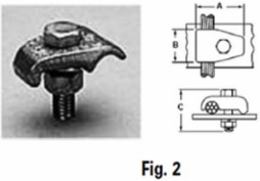 Permaground Copper Ground Clamp to Surface, Conductor Range 750-500, 1 Conductor, 1 Bolt, Single Plate, 5/8in Bolt Size