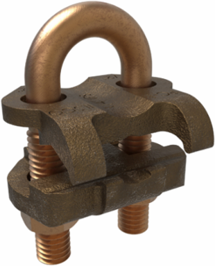 Permaground Copper U-Bolt Ground Clamp, Conductor Range 4-8 Sol, Pipe Size 1/4in, Ground Rod Size 1/2in, Rebar Size #4, UL, CSA