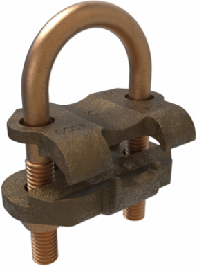 Permaground Copper U-Bolt Ground Clamp, Conductor Range 2/0-4 Sol, Pipe Size 1in, Ground Rod Sizes 1-1/8 to 1-1/4in, UL, CSA
