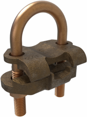 Permaground Copper U-Bolt Ground Clamp, Conductor Range 250-2/0 Sol, Pipe Size 1in, Ground Rod Sizes 1-1/8 to 1-1/4in, UL, CSA