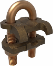 Permaground Copper U-Bolt Ground Clamp, Conductor Range 2/0-4 Sol, Pipe Size 1/4in, Ground Rod Size 1/2in, Rebar Size #4, UL, CSA