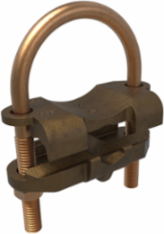 Permaground Copper U-Bolt Ground Clamp, Conductor Range 250-2/0 Sol, Pipe Size 2in, Ground Rod Sizes 2 to 2-3/8in, UL, CSA