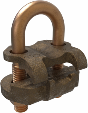 Permaground Copper U-Bolt Ground Clamp, Conductor Range 4-8 Sol, Pipe Size 3/8in, Ground Rod Sizes 5/8 to 3/4in, Rebar Size #6, UL, CSA