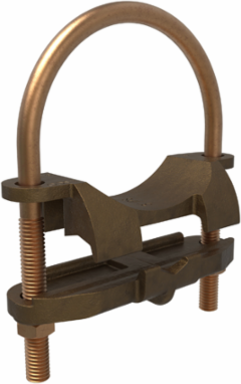 Permaground Copper U-Bolt Ground Clamp, Conductor Range 4-8 Sol, Pipe Size 3in, Ground Rod Sizes 3 to 3-1/2in, UL, CSA