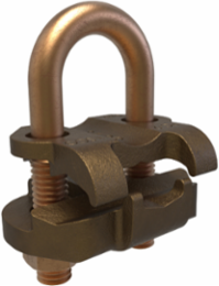 Permaground Copper U-Bolt Ground Clamp, Conductor Range 2/0-4 Sol, Pipe Size 3/8in, Ground Rod Sizes 5/8 to 3/4in, Rebar Size #6, UL, CSA